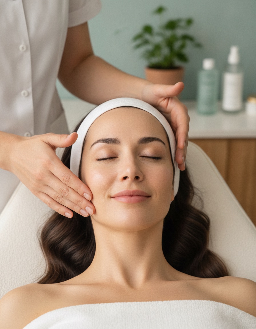 Paciente em tratamento facial relaxante
